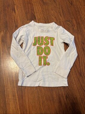 Nike toddler White Long-Sleeve Tee with Green and Orange 'JUST DO IT.' Graphic
